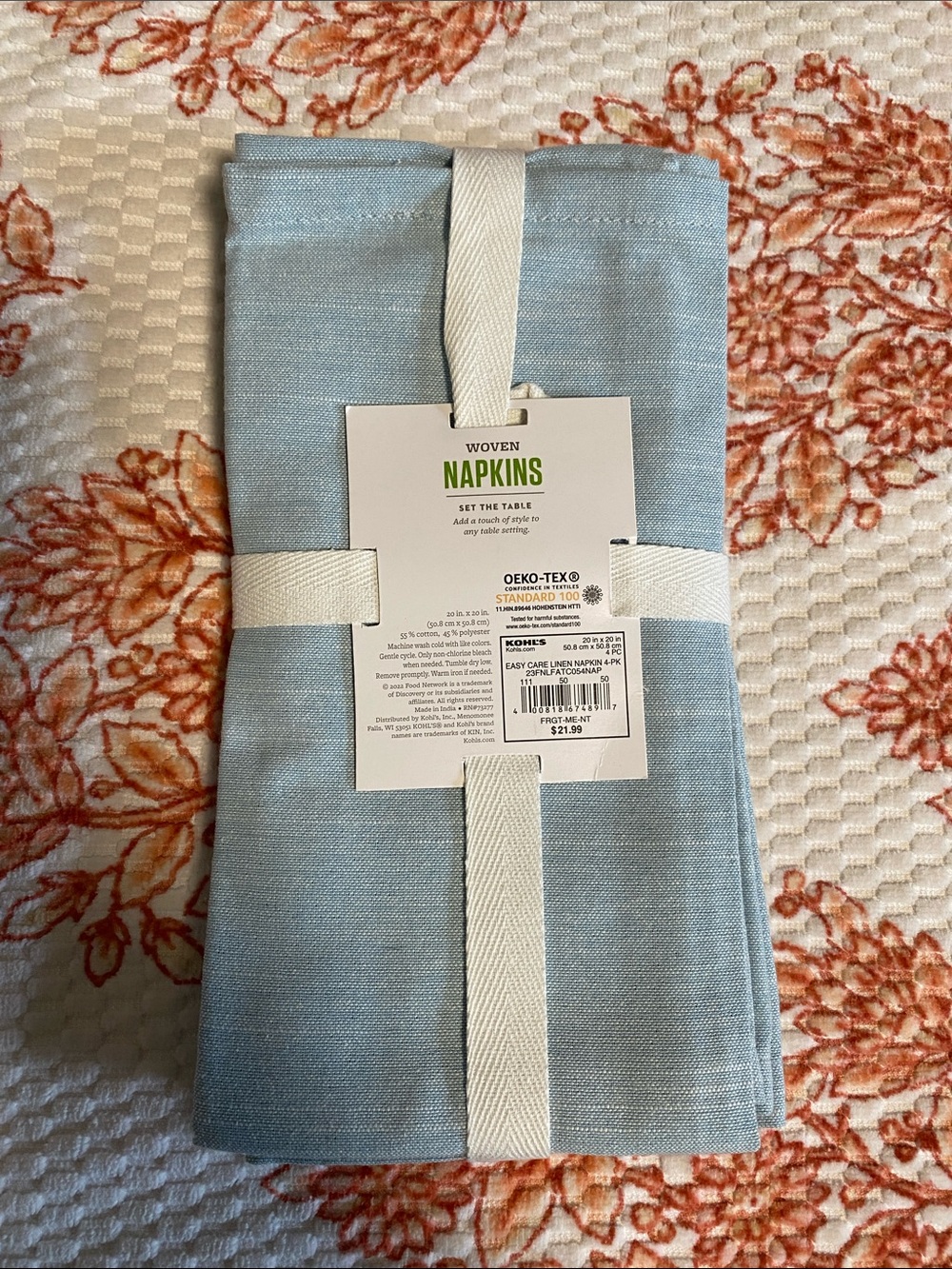 Woven Light Blue Napkins - OEKO-TEX® Certified-4 Pack, NWT